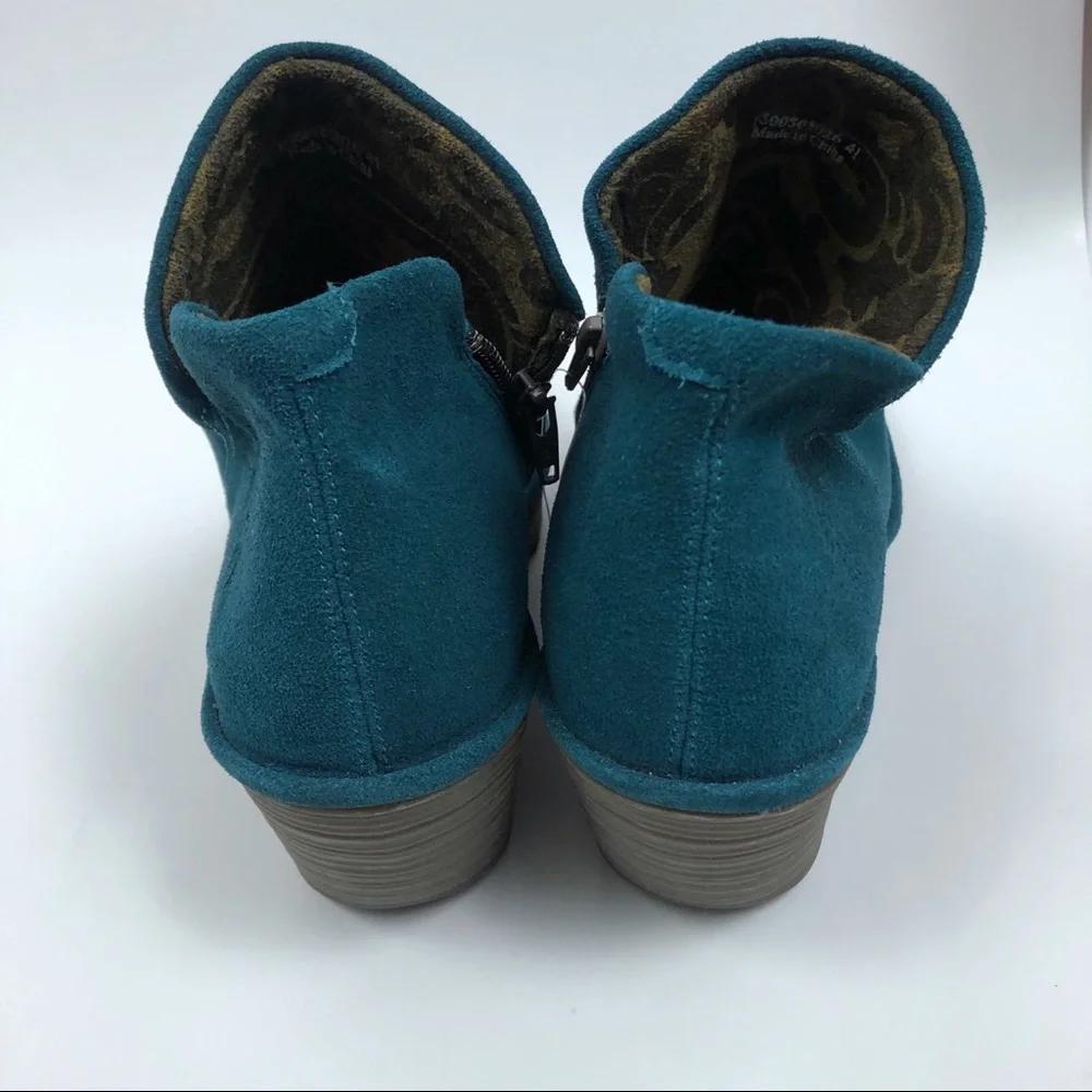 Fly London Teal Suede Wedge Ankle Booties